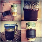 Mugs w leather sleeves and mask